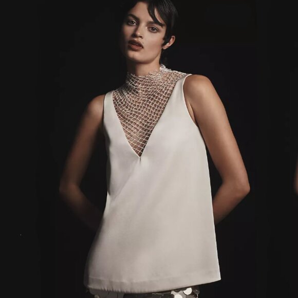 Brand New Mare Mare Crystal-Mesh Insert V-Neck Sleeveless Blouse - Picture 3 of 7
